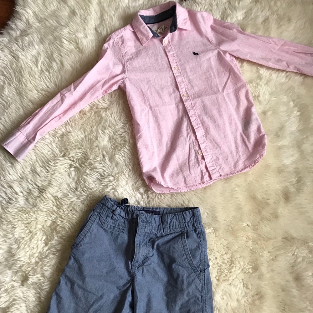 8-9 pink button down shirt and soft denim pants